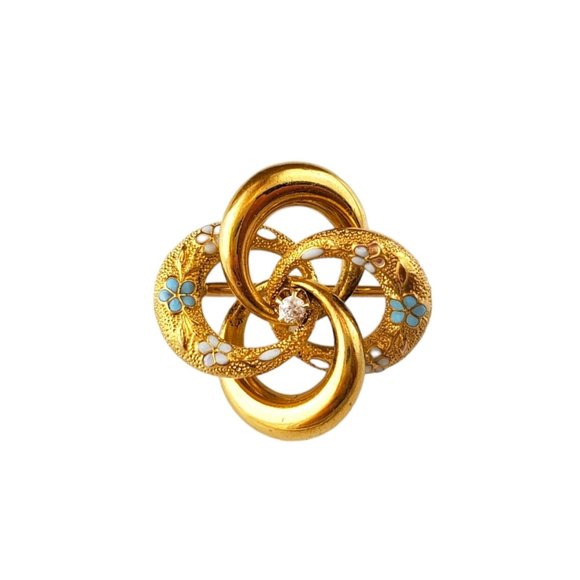 14K Yellow Gold Floral Pin with Diamond and Enamel #16300